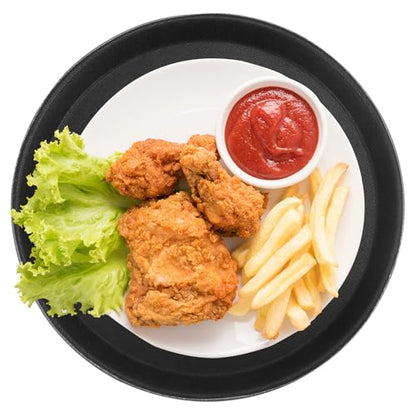 QWORK 11" Round Restaurant Serving Tray, 6 Pack Non-Slip Tray, Black Plastic Meals Server Tray