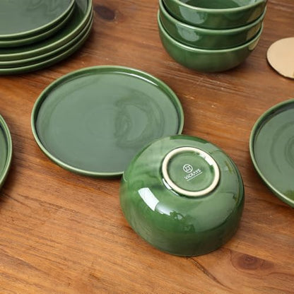 Vicrays Ceramic 12 Pieces Dinnerware Set - Dinner Plates Salad Plates Cereal Bowls Set Service for 4 - Scratch Resistant Microwave Oven Dishwasher Safe - Green - color: Green