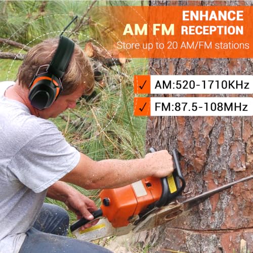 Bluetooth 6.0 AM FM Radio Headphone,Earmuff for Mowing,Construction - color: Orange