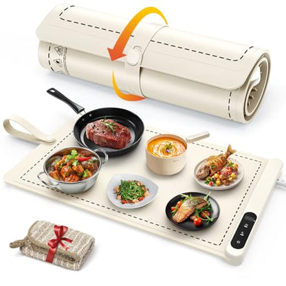 FYY Warming Mat for Food 24"x15", Rapid and Full Surface Heating Beige - color: Off White, size: X Large Size: 24"x15"