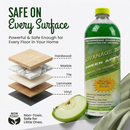 Advanage 20X All Purpose Cleaner Concentrate – The Wonder Cleaner 32 fl oz Green Apple Cleaning Supplies for Bathroom Cleaner, Floor Cleaner, Multipurpose Cleaner | Made in USA Multisurface Cleaner - size: 32 Fl Oz (Pack of 1)
