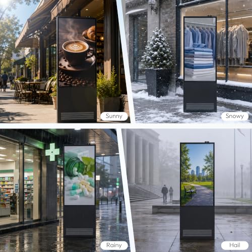 55 Inch Outdoor Digital Signage, 3000 Nits Sun Readable Commercial LCD Advertising Screen, IP66 Waterproof Dustproof, IK10 Vandal & UV Resistant, 24/7 All Weather Kiosk with Remote Content Management - size: 55 Inch New