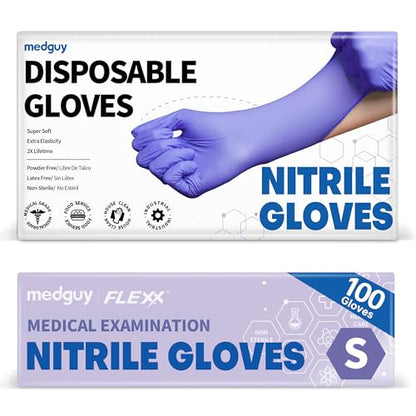 Medguy Medical Nitrile Exam Gloves, 4 Mil Powder-Free Latex-Free Disposable Food-Safe Cooking Cleaning, Blue-Violet 100 Pcs - color: Small (Blue-violet)
