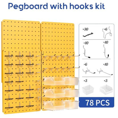 Pegboard Organizer Kit,4 Pack 14.76x10.82 in Metal Panels with 6 Bin,Yellow