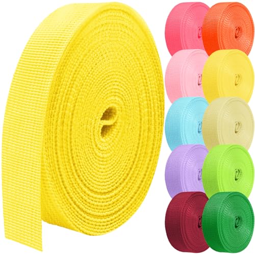 Polypropylene Webbing 1 Inch 1.5 inch 2 inch Nylon Webbing Straps, 5 10 25 50 100 Yards Webbing Strapping - color: Fluorescent Yellow, size: 1 Inch x 50 Yards