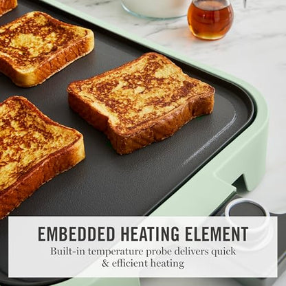 Martha Stewart 12"x 22" XL Electric Griddle, Ceramic Nonstick Flat Top - color: Honeydew Green