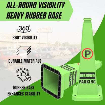 Reserved Parking Cone 36 inch, “REVISED PARKING” No Parking Sign Cone with Rubber Weighted Base, 4-Sided Warning Cone for Driveways Business Parking Lots Garages(6 Pack) - color: REVISED PARKING/GREEN, size: 36 inch