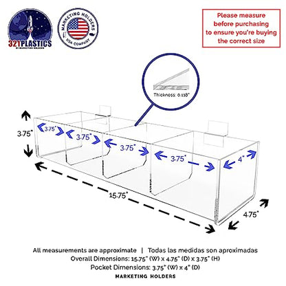 2 Pack Slatwall Acrylic Dump Bin Retail Tray Clear 4 Compartment Storage Container 15.75" Wide x 4.75" Deep by Marketing Holders - size: 4 Bin 15.75"