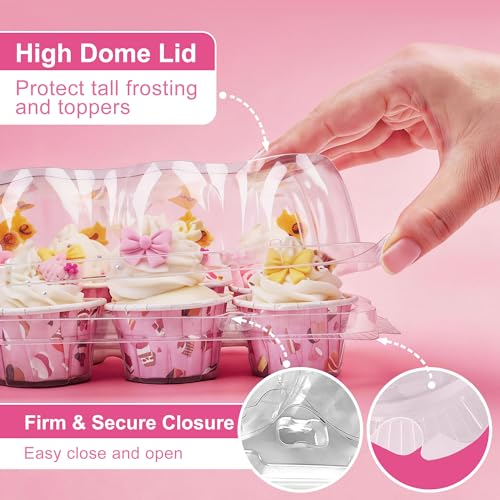 LotFancy (12 Count x 40 Sets) Mini Cupcake Containers with 480 Liners, Clear Plastic Cupcake Boxes Holders, Dozen Disposable Cupcake Carriers with Detachable Lid - size: Mini (40 sets)