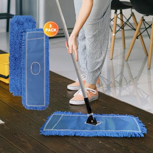 36 Inch Dust Mop Head: Replacement Medium Washable Commercial Mop Head Sweeper and Janitorial Replacement Blue (Blue - 36 Inch, 3 Pack) - color: Blue - 36 Inch - 3pack - Scrubby