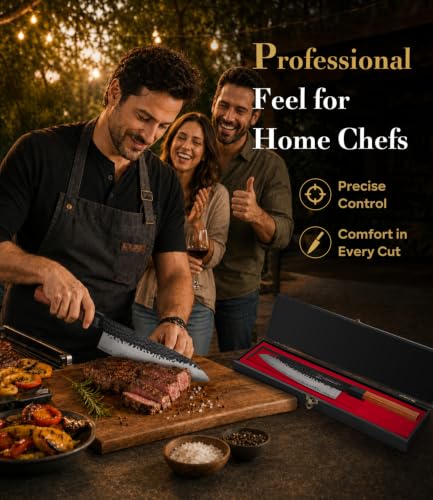FAMCÜTE 8'' Japanese Knife, Hand Forged Pro Chef Knife with Sandalwood Box - size: 8" Chef Knife+Sandalwood Box