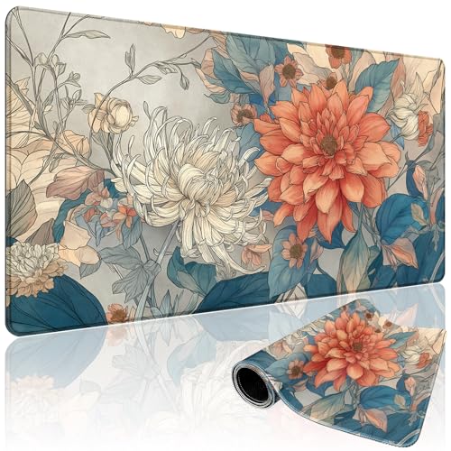 Japanese Floral Large Gaming Mouse Pad Desk Mat 31.5"x15.7" - color: Japanese Minimalist Floral