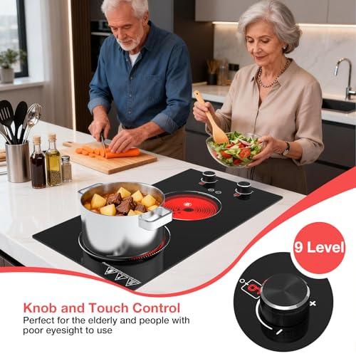 Electric Cooktop 2 Burner, GTKZW 2100W Electric Stove 110v Hot Plate - color: Black Electric Cooktop