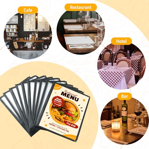 Transparent Restaurant Menu Covers 8.5 x 11 | Restaurant Recipe Menu Covers Transparent Restaurant Menu Covers for Kitchen, Drink, Wine Menu Covers Black (10, 6 Page) - size: 6 Page