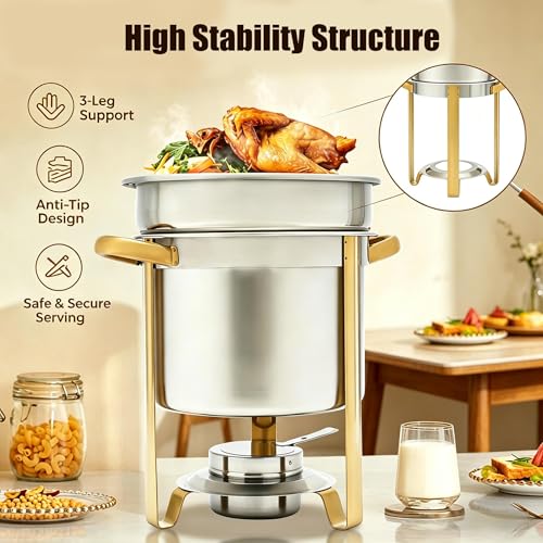 7.4QT Soup Chafer, Stainless Steel Round Soup Warmer with Lid & Fuel Holder, Commercial Soup Pot Chafing Dishes for Catering, Parties, Buffet, Banquets, Events - color: Silver, size: 7.4Qt