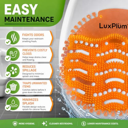 Urinal Screens Deodorizer 10 Pack Long-Lasting Orange Scent, Splash Control Urinal Mats Odor Eliminator for Wet & Dry Urinals Bathroom Freshener, Toilet Deodorizer, Urinal Cakes