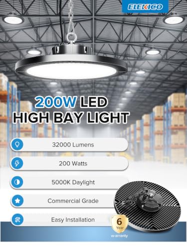 ELEKICO 200W Highbay Led Shop Light 32000LM 5000K 110V-277V Shop Lighting - size: 200W-10-PACK