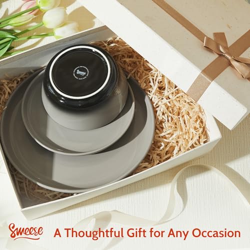 Sweese Porcelain Dinnerware Sets, Handpainted Plates and Bowls Set for 6, Scratch Resistant Dinner Set, Dishwasher and Oven Microwave Safe Dishes Set, Graphite Gray - color: Graphite Gray