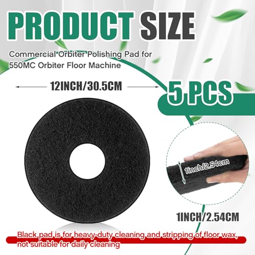 Teenyyou 5 Pcs 12" Cleaning Orbiter Pads Commercial Floor Buffer Pads Hardwood Floor Maintenance Scrubber Polisher Cleaning and Stripping for Orbiter Machine (Black) - color: Black