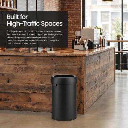 Home Zone Living 16 Gallon Commercial Trash Can with Removable Open Top Lid - color: Matte Black, size: Round
