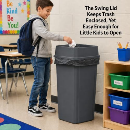 23 Gallon Gray Square Plastic Kitchen Trash Can with Drop Lid - color: Gray
