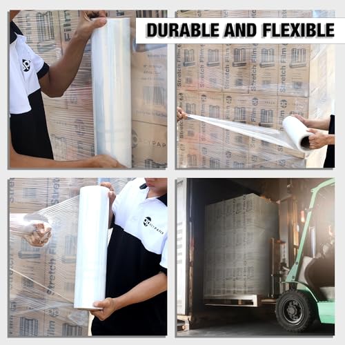 ACYPAPER, 18" Stretch Film/Wrap 1200 feet 80 Gauge Industrial Strength, up to 800% Stretch 20 Microns Clear Cling Durable Adhering Packing Moving Packaging Heavy Duty Shrink Film (4 Rolls/Box)