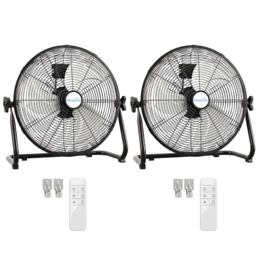18" Industrial Floor Fan with Remote, High Velocity Heavy Duty Fan, 4200 CFM, 1-2-4 Hour Timer, 3 Speeds, 360° Tilt, Wall-Mounting System Included, for Home, Gym, Office, Garage (2 Pack) - size: 18 Inch (2-Pack)