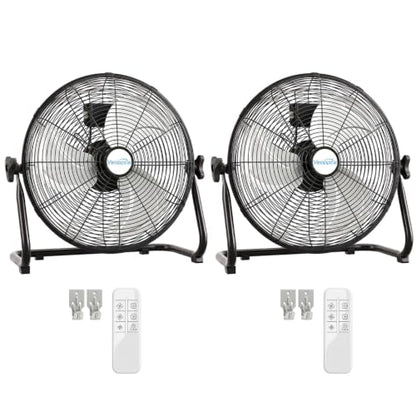 18" Industrial Floor Fan with Remote, High Velocity Heavy Duty Fan, 4200 CFM, 1-2-4 Hour Timer, 3 Speeds, 360° Tilt, Wall-Mounting System Included, for Home, Gym, Office, Garage (2 Pack) - size: 18 Inch (2-Pack)
