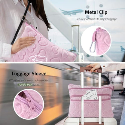 Travel Blanket, Airplane Blanket, Ultra-Soft, Warm & Lightweight, 65x40 in, Outdoor Blanket Essentials for Women, Men & Kids, Included Eye Mask, Luggage Sleeve & Backpack Clip Heart Pink - color: Heart Pink