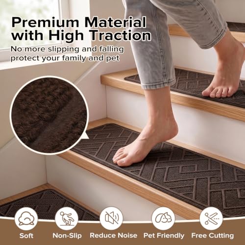 Non Slip Stair Treads for Wooden Steps, 15 Pack 8"x30", Brown - color: Brown, size: 8" x 30"