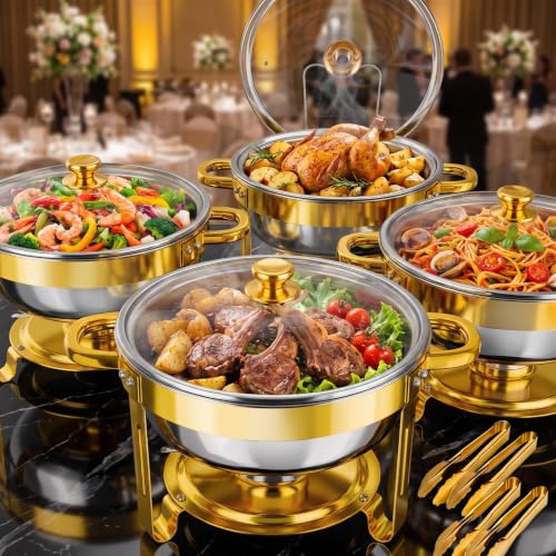 POWERFUEL 4 Pack 11QT Stainless Steel Rectangular Chafing Dishes for Buffet - size: 4 Pack
