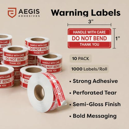 1" X 3" Do Not Bend Stickers (10000 Labels, 10 Rolls) - Handle with Care - color: Do Not Bend
