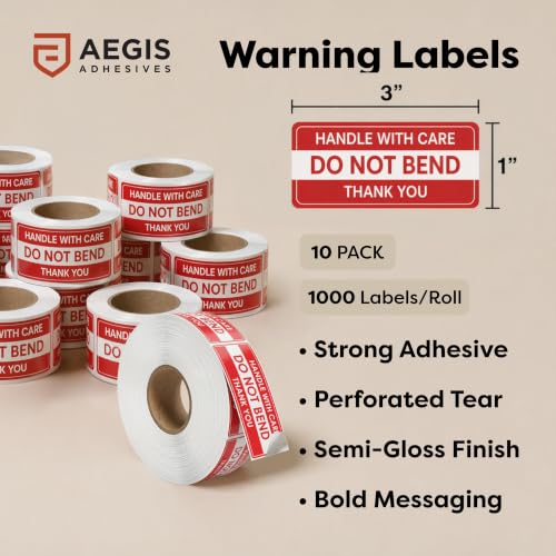 1" X 3" Do Not Bend Stickers (10000 Labels, 10 Rolls) - Handle with Care - color: Do Not Bend