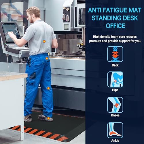 FEATOL 0.9" Anti Fatigue Mat for Industrial & Standing Mat & Home Kitchen - color: Orange Border, size: 32"L x 20"W x 0.9"Th