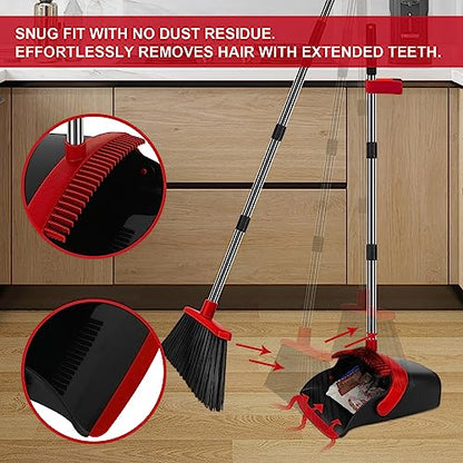 Red Broom and Dustpan Combo Set, 55" Long Handle Broom - color: Red, size: Large