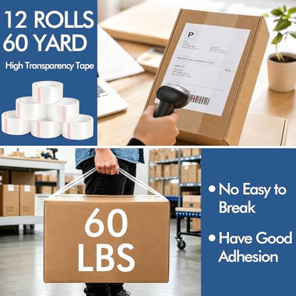 2 Pack Heavy Duty Packing Tape Dispenser Gun with 12 Pack Clear Packaging Tapes, 2 Inch Packaging Tape with Dispenser for Carton Sealing, Moving Boxes, Shipping (Blue) - color: Blue