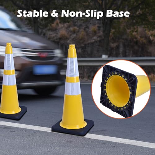 4-Pack 28" Yellow Traffic Cones - Reflective Safety - color: Yellow, size: 28inch