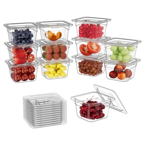 1/6 4'' 12 Pack Plastic Food Pans With Lids - color: 1/6 4"12 Pack