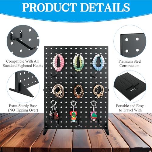 Metal Pegboard Display Stand with 15 Peg Hooks, Tabletop Pegboard Shelf for Craft Shows & Fairs, Retail Stores, Vendors Arts and Crafts Finishing - 17x13 Inch & Black - color: Black