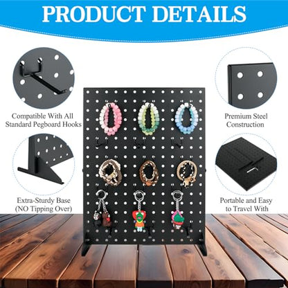 Metal Pegboard Display Stand with 15 Peg Hooks, Tabletop Pegboard Shelf for Craft Shows & Fairs, Retail Stores, Vendors Arts and Crafts Finishing - 17x13 Inch & Black - color: Black