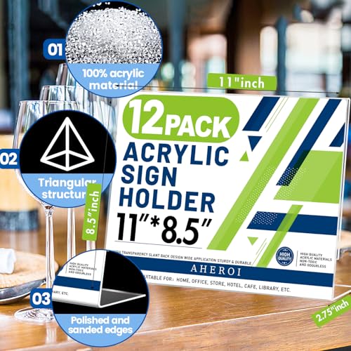 Aheroi Acrylic Sign Holder 8.5x11, Plastic Sign Holder Acrylic Stand 12Pack - color: Horizontal Style 1, size: 11*8.5″-12 Pack