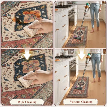 KIMODE Farmhouse Kitchen Mats, Anti Fatigue Kitchen Rugs Sets of 2 Red - color: Red Floral, size: 17.3" x 47 "+ 17.3" x 29 "--0.47 inches
