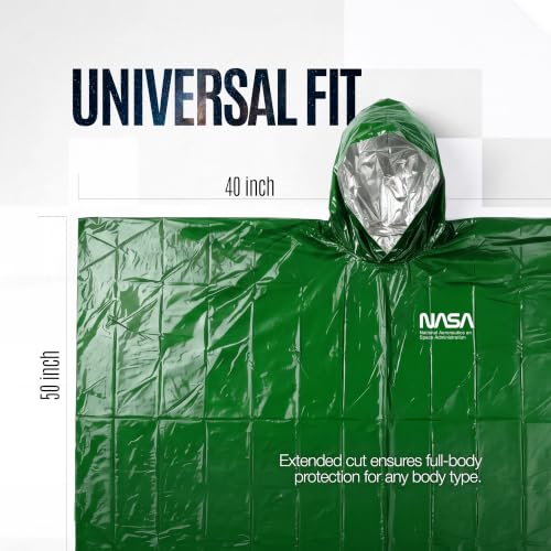 NASA Emergency Poncho – Anti-Tear Mylar™ Blanket (4-Pack, Mission Green) - color: Mission Green
