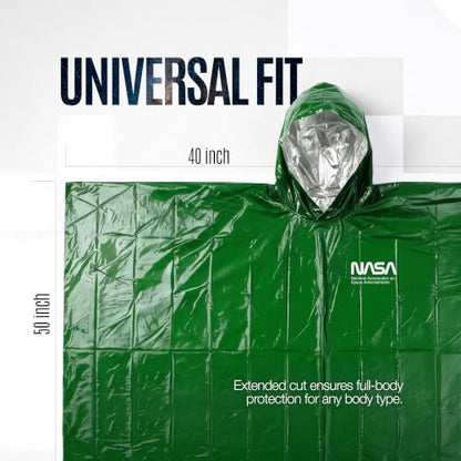 NASA Emergency Poncho – Anti-Tear Mylar™ Blanket (4-Pack, Mission Green) - color: Mission Green