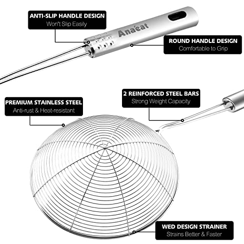 Anaeat 4.5" Stainless Steel Spider Skimmer, Professional Kitchen Pasta Strainer Spoon with Long Handle - Asian Strainer Ladle Wire Skimmer Spoons for Cooking and Frying - color: 4.5" Spider Strainer Skimmer