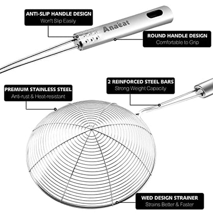 Anaeat 4.5" Stainless Steel Spider Skimmer, Professional Kitchen Pasta Strainer Spoon with Long Handle - Asian Strainer Ladle Wire Skimmer Spoons for Cooking and Frying - color: 4.5" Spider Strainer Skimmer