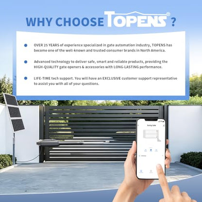 TOPENS XD551S Smart Solar Single Swing Gate Opener Medium Duty - size: 660lbs+Solar
