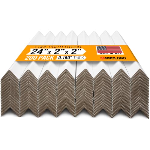 24" x 2" x 2" Reinforced Cardboard Edge Protectors, White (Pack of 200) – 0.16" Thick Heavy-Duty Cardboard Corner Protectors for Shipping – American Quality V-Board Pallet Edge Guard - color: Thickness: 0.16", size: Pack of 200