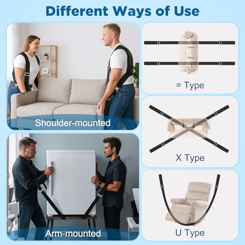 NOCOEX Moving Straps for Lifting 2-Person: Shoulder Strap with Back Support - color: Black