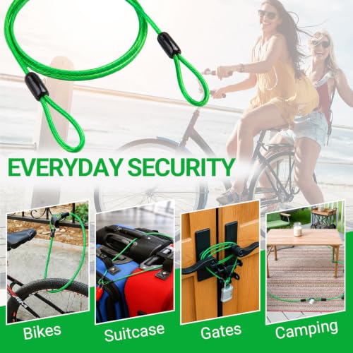 1/8" (3mm) Security Cable Lock 2-Pack, 0.5m Braided Steel Anti-Theft Cable, Portable Wire Rope for Luggage, Backpack, Bike & Travel Gear (Green) - size: 0.5M